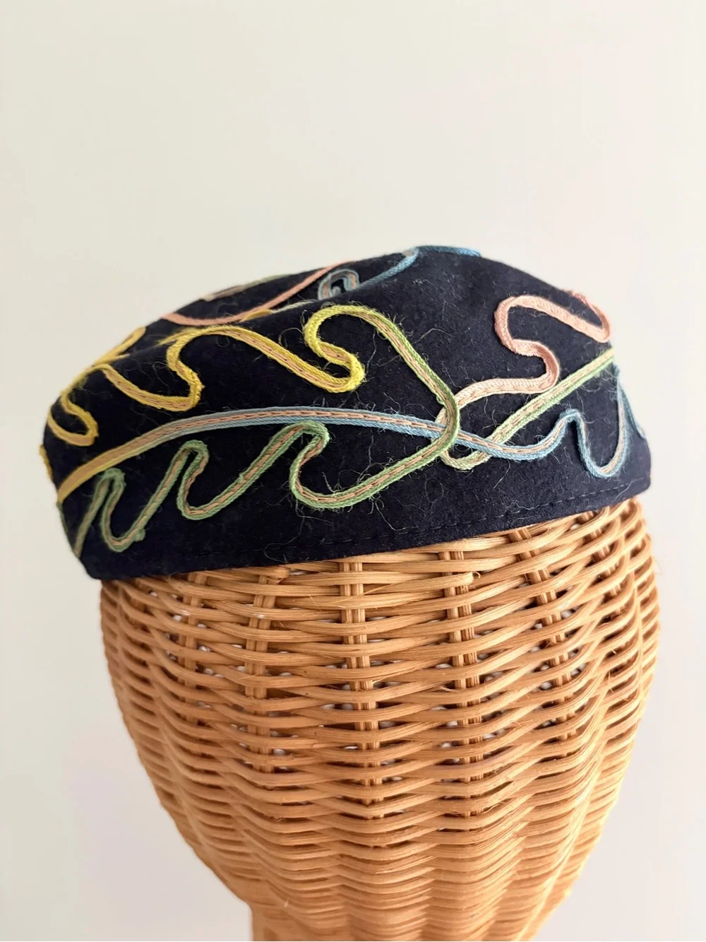 Vintage Black Embroidered Pillbox Hat - Women's Accessories